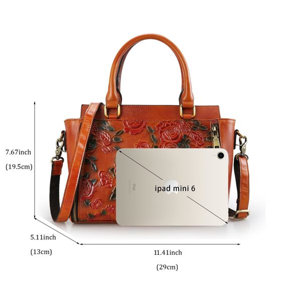 Crossbody Bag Leather Shoulder Bag Tote Handle Medium Satchel :[ - Picture 6 of 9